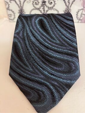 Pavone Men's Silk Tie Black Grey Teal Swirl Made in Italy